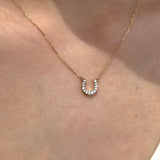 Lucky Diamond Pavé Horseshoe Pendant Necklace in Solid 14k Yellow Gold