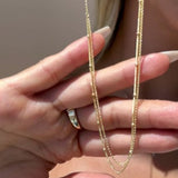 Beaded And Cuban Double Layer Chain Necklace in Solid 14k Yellow Gold