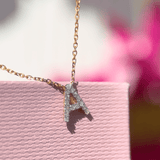 Classic Diamond Initial Charm Necklace in Solid 14k Yellow Gold