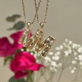 Radiant-Cut Initial Pendant in Solid 10k Yellow Gold - M