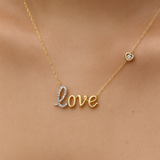 Diamond Love Necklace in Solid 14k Yellow Gold
