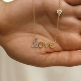 Diamond Love Necklace in Solid 14k Yellow Gold
