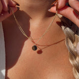 Beaded And Cuban Double Layer Chain Necklace in Solid 14k Yellow Gold