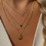 Diamond Heart Station Necklace in Solid 14k Yellow Gold