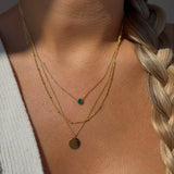 Emerald Station Necklace Bezel Set in Solid 14k Yellow Gold
