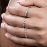 Three Flower Diamond Ring in Solid 14k White Gold