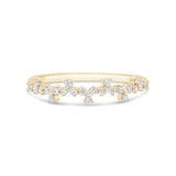 Three Flower Diamond Ring in Solid 14k Yellow Gold