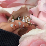 Floating Diamond Flower Wrap Ring in Solid 14k Yellow Gold