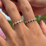 Diamond Clover Criss Cross Eternity Ring in Solid 14k Rose Gold