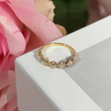 Diamond Clover Criss Cross Eternity Ring in Solid 14k Yellow Gold