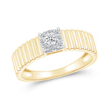 Fluted Ring with Diamond Center in Solid 10k Yellow Gold