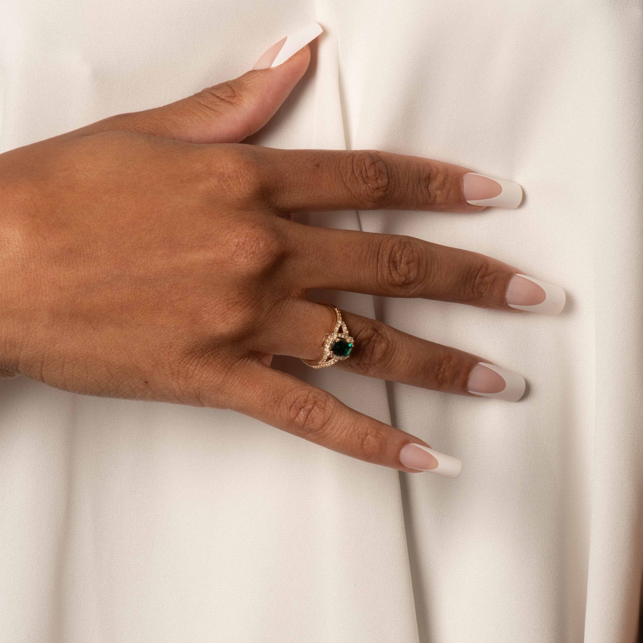 Cushion Cut Emerald Ring with White Sapphire Halo and Split Shank Rings Estella Collection #product_description# 32752 10k Birthstone Birthstone Jewelry #tag4# #tag5# #tag6# #tag7# #tag8# #tag9# #tag10#