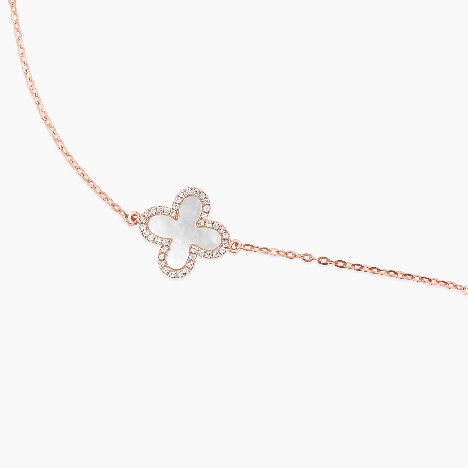 Mini Mother of Pearl and Diamond Halo Clover Station Bracelet Bracelets Estella Collection #product_description# 14k Birthstone Chain Bracelets #tag4# #tag5# #tag6# #tag7# #tag8# #tag9# #tag10#