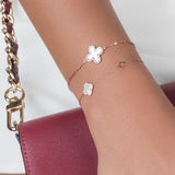 Mini Mother of Pearl and Diamond Halo Clover Station Bracelet Bracelets Estella Collection #product_description# 14k Birthstone Chain Bracelets #tag4# #tag5# #tag6# #tag7# #tag8# #tag9# #tag10#