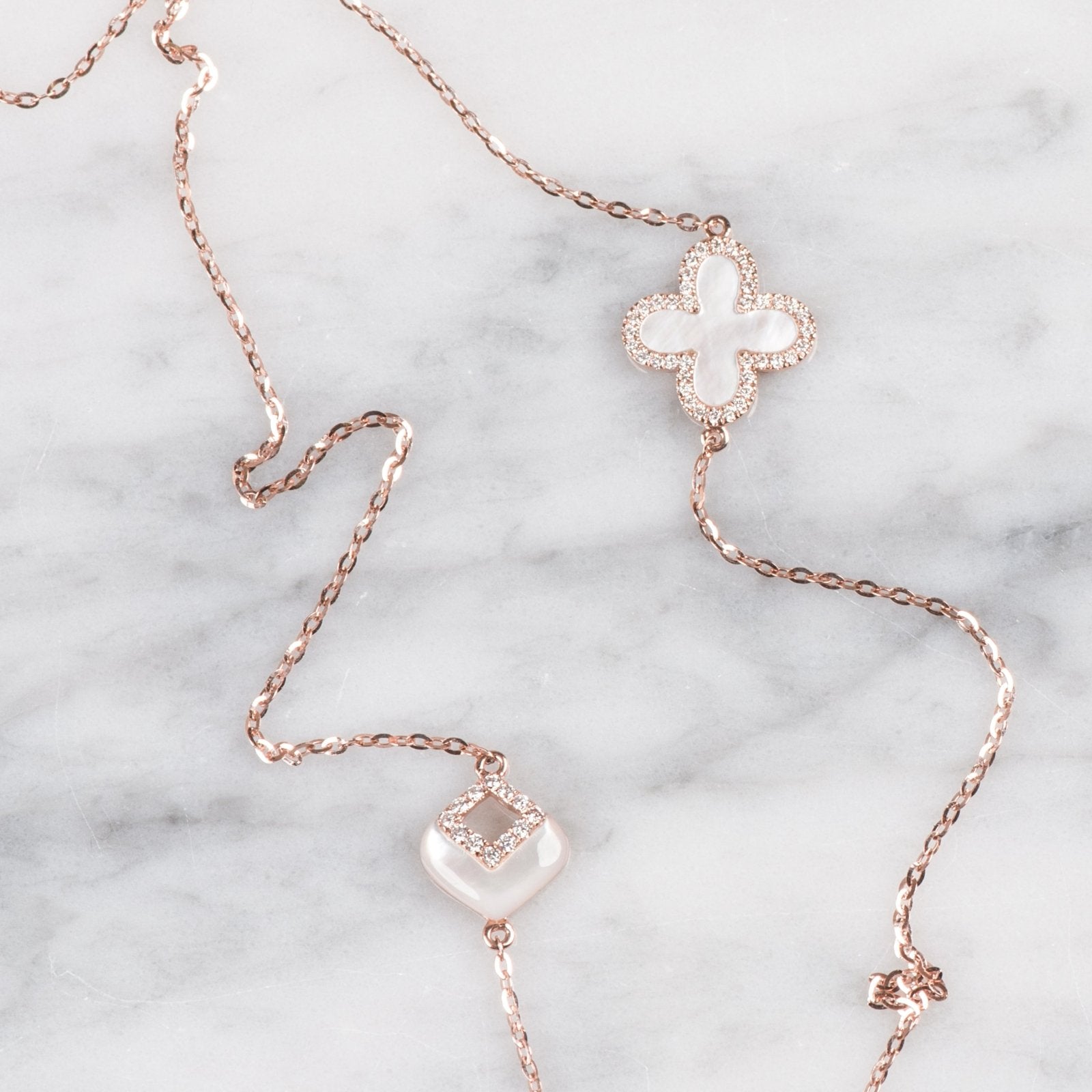 Mother of Pearl and Diamond Halo Clover Station Bracelet Bracelets Estella Collection #product_description# 14k Birthstone Chain Bracelets #tag4# #tag5# #tag6# #tag7# #tag8# #tag9# #tag10#