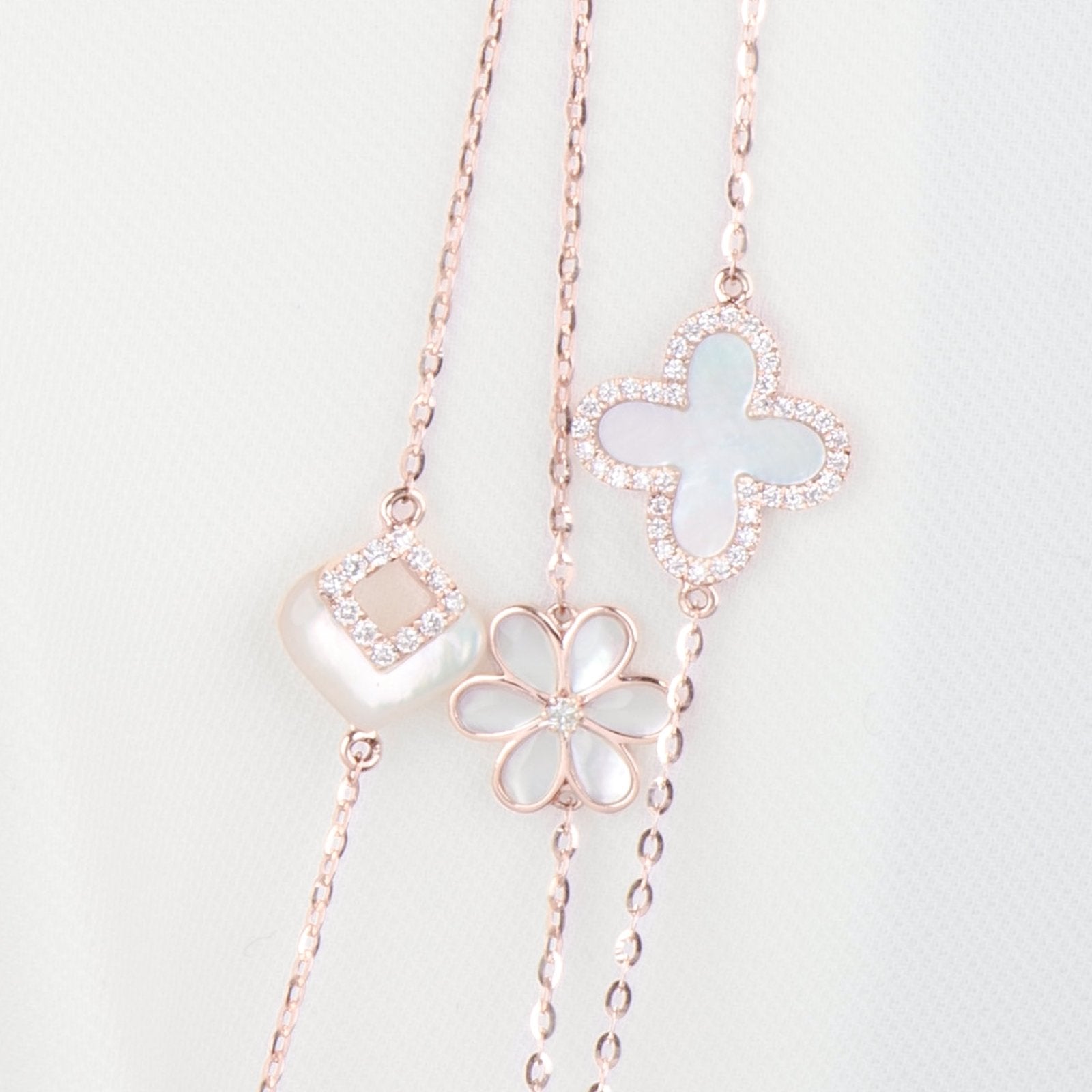 Mother of Pearl and Diamond Halo Clover Station Bracelet Bracelets Estella Collection #product_description# 14k Birthstone Chain Bracelets #tag4# #tag5# #tag6# #tag7# #tag8# #tag9# #tag10#
