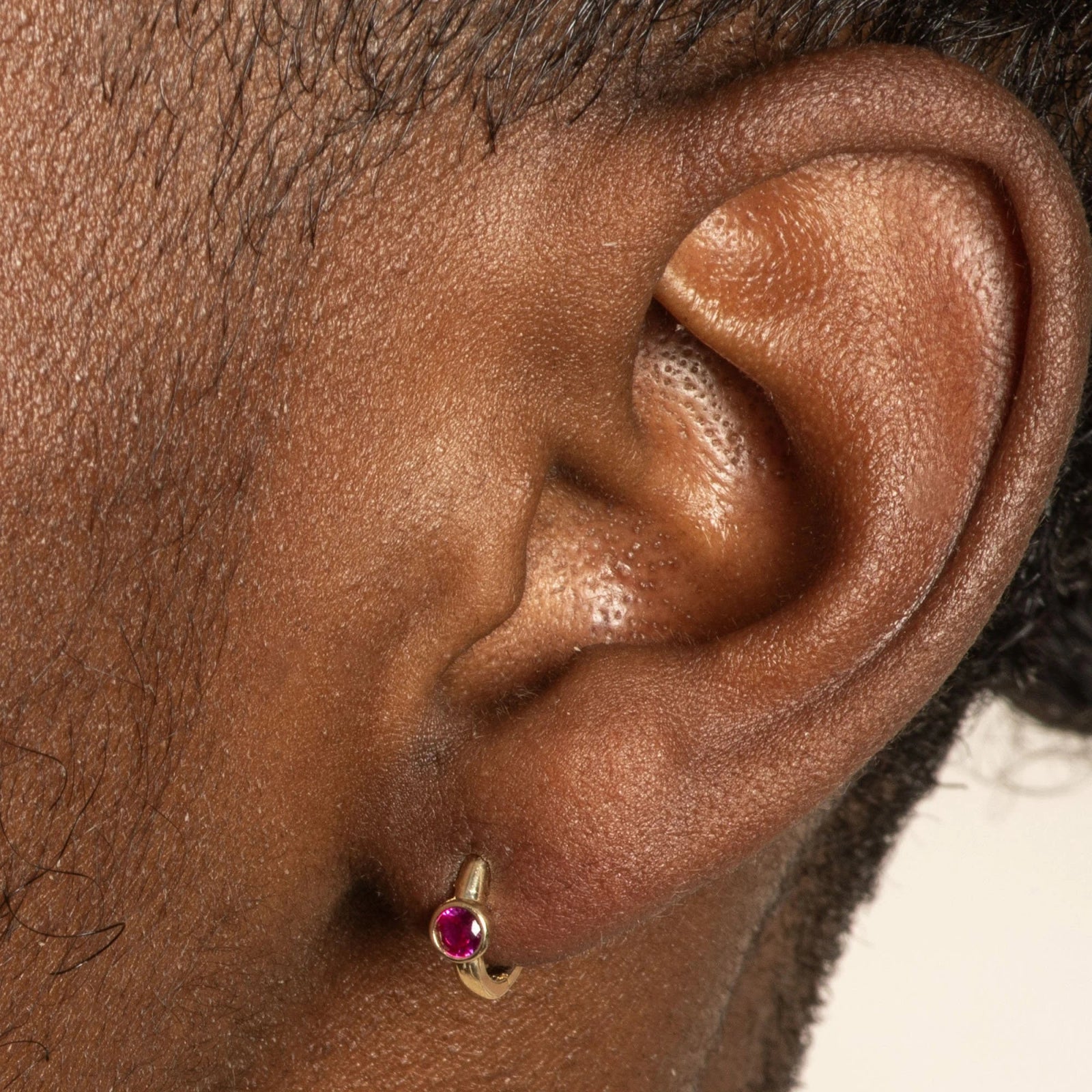 Bezel Set Ruby Huggie in 14k Gold Earrings Estella Collection #product_description# 18369 14k Birthstone cartilage hoop #tag4# #tag5# #tag6# #tag7# #tag8# #tag9# #tag10# 6mm Single Hoop