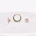Emerald Pavé Studded Eternity Clicker Single Hoop in Solid 14k Yellow Gold Earrings Estella Collection #product_description# 18091 14k Birthstone Earrings #tag4# #tag5# #tag6# #tag7# #tag8# #tag9# #tag10#
