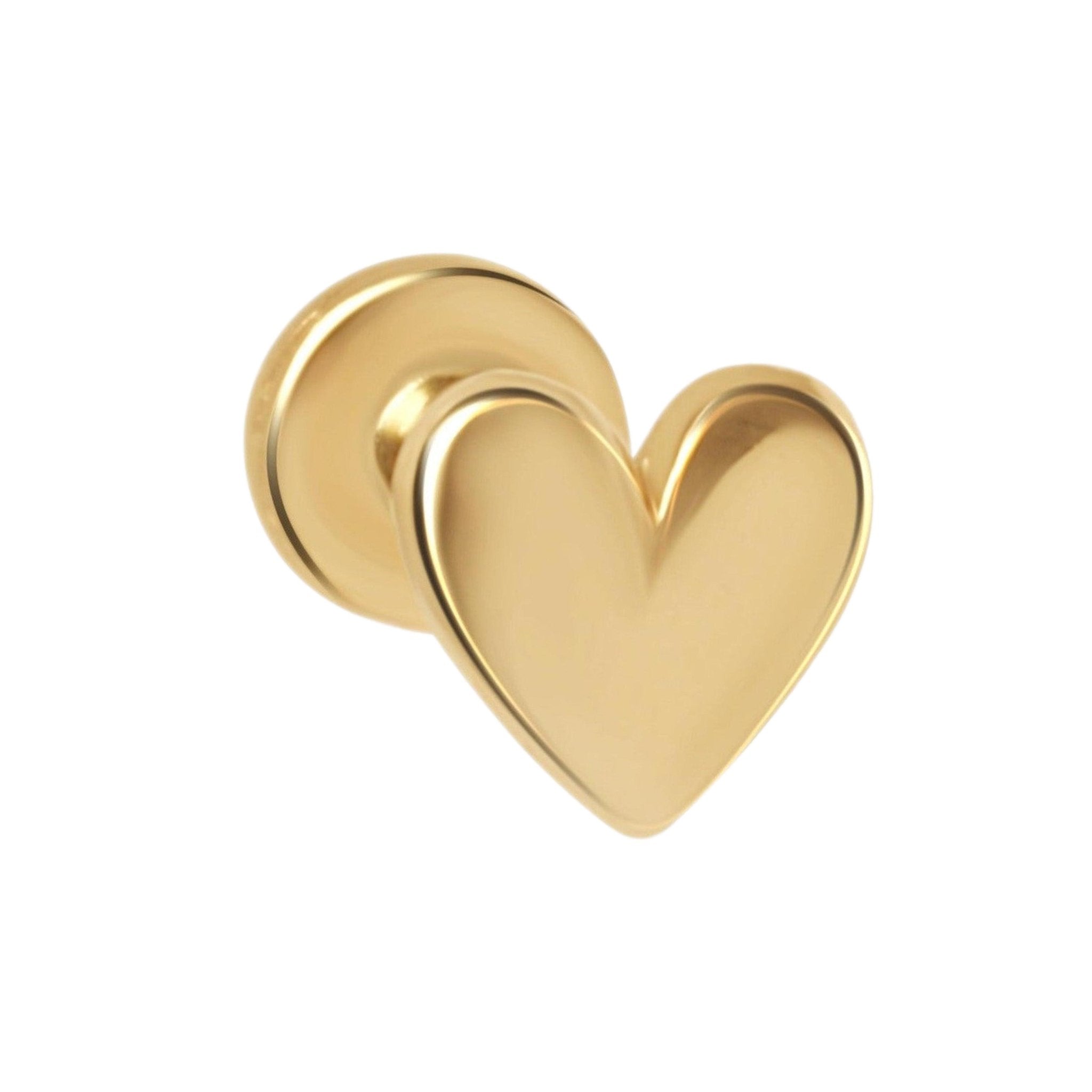 Flat Gold Heart Screw Back Earrings
