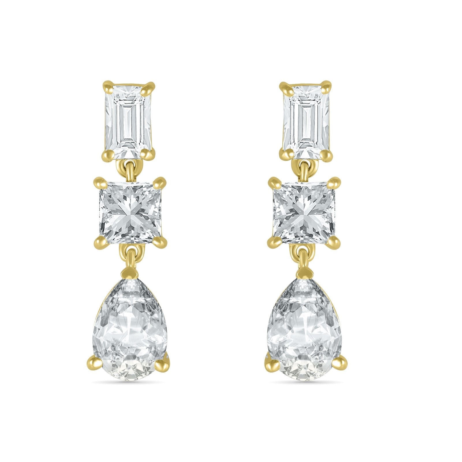 Mixed Shape Three Stone White Sapphire Dangle Earrings Earrings Estella Collection #product_description# 32685 Dangle Earrings Made to Order Traditional Stud #tag4# #tag5# #tag6# #tag7# #tag8# #tag9# #tag10#