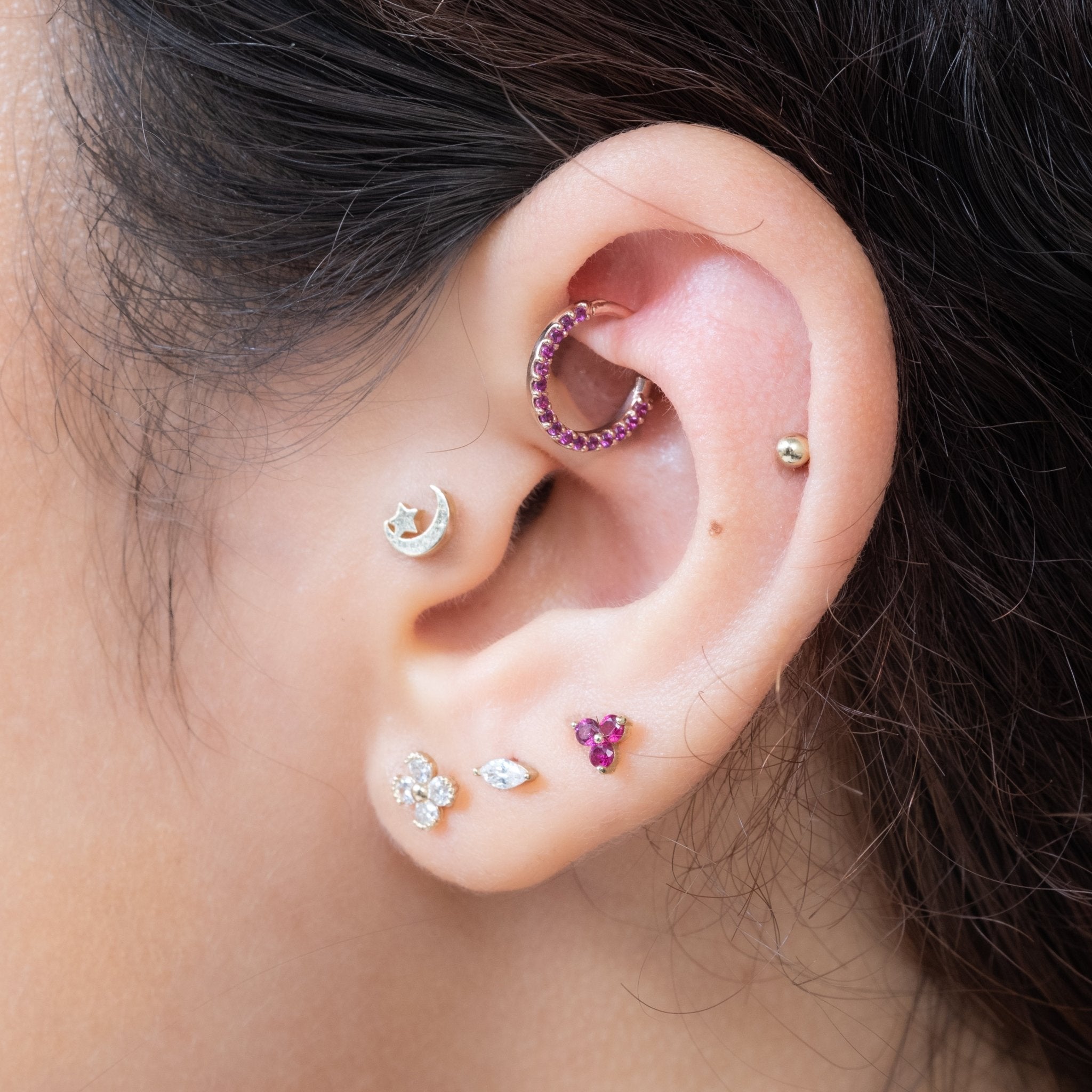 Ruby Pavé Studded Eternity Clicker Single Hoop in Solid 14k Yellow Gold Earrings Estella Collection #product_description# 18062 14k Birthstone Earrings #tag4# #tag5# #tag6# #tag7# #tag8# #tag9# #tag10#