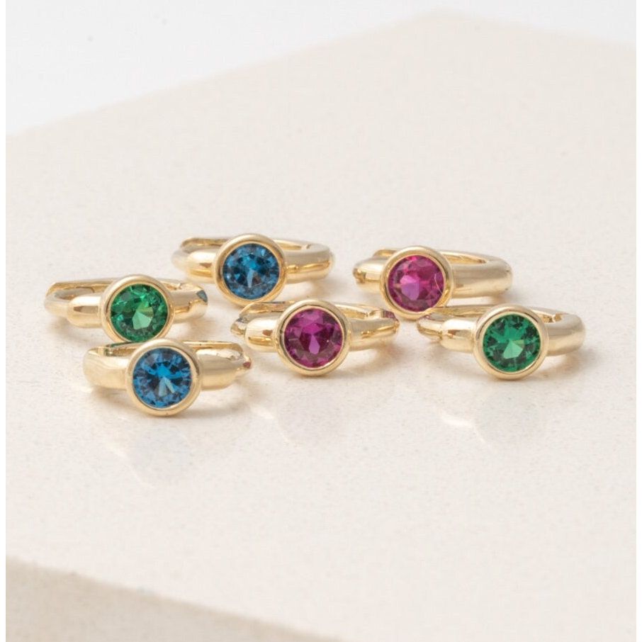 Bezel Set Emerald Huggie in 14k Gold Earrings Estella Collection #product_description# 18367 14k Birthstone Birthstone Earrings #tag4# #tag5# #tag6# #tag7# #tag8# #tag9# #tag10# 6mm Single Hoop