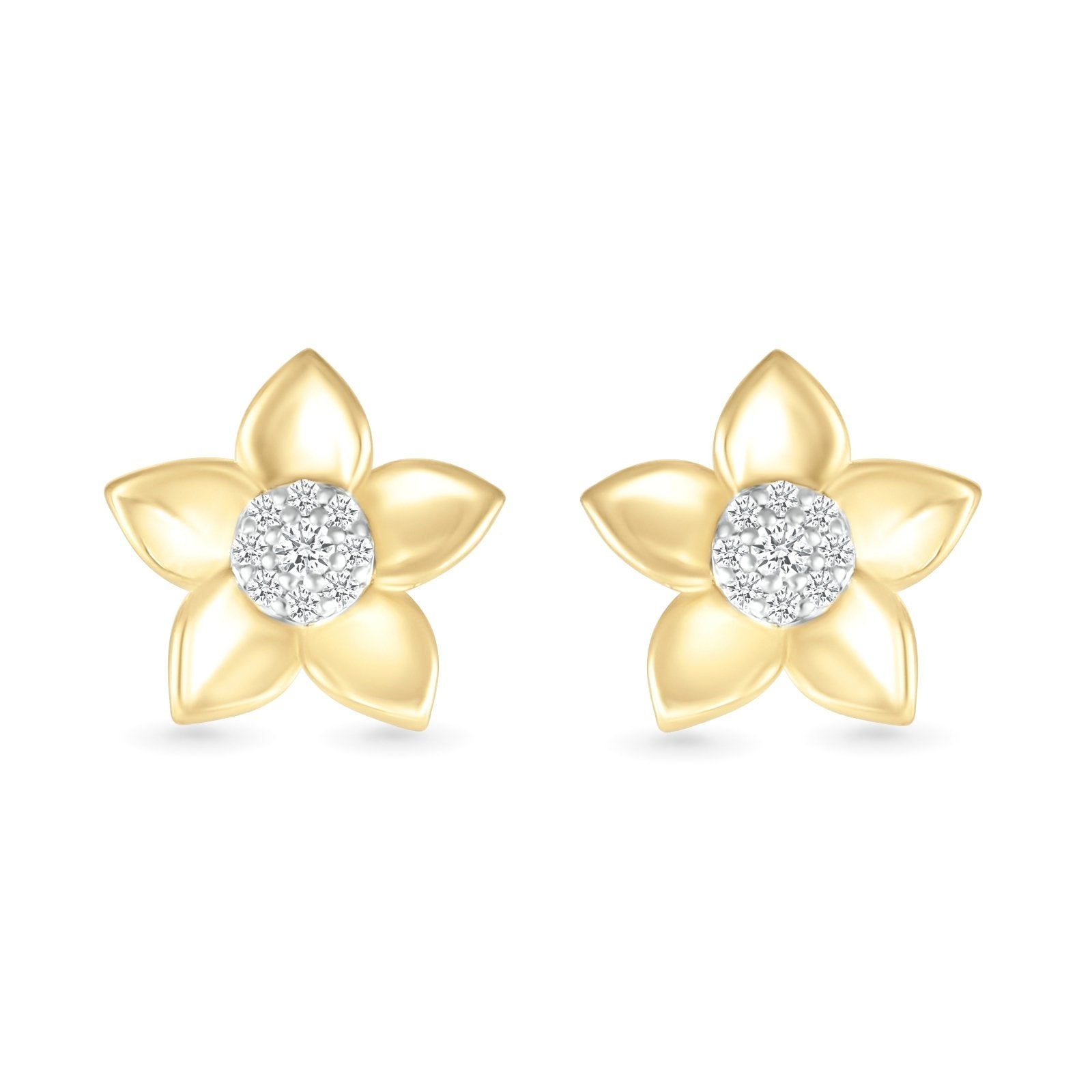 Diamond Pave Center with Five Gold Petal Flower Stud Earrings Earrings Estella Collection #product_description# 32673 10k April Birthstone Colorless Gemstone #tag4# #tag5# #tag6# #tag7# #tag8# #tag9# #tag10#