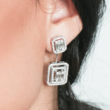 Double Baguette Diamond Halo Drop Earrings in Solid 18k White Gold Earrings Estella Collection #product_description# 18k Birthstone Birthstone Earrings #tag4# #tag5# #tag6# #tag7# #tag8# #tag9# #tag10#