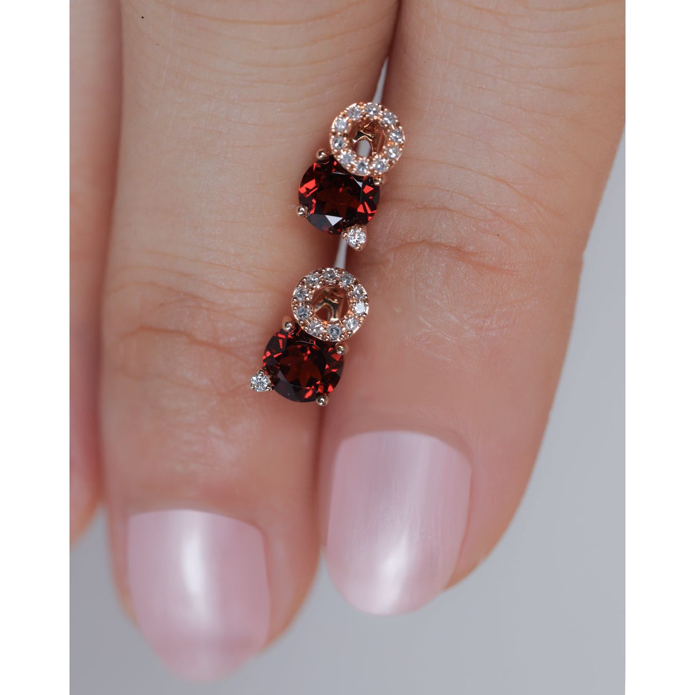 Stacked Diamond and Garnet Solitaire Stud Earrings Earrings Estella Collection #product_description# 14k Birthstone Diamond #tag4# #tag5# #tag6# #tag7# #tag8# #tag9# #tag10#