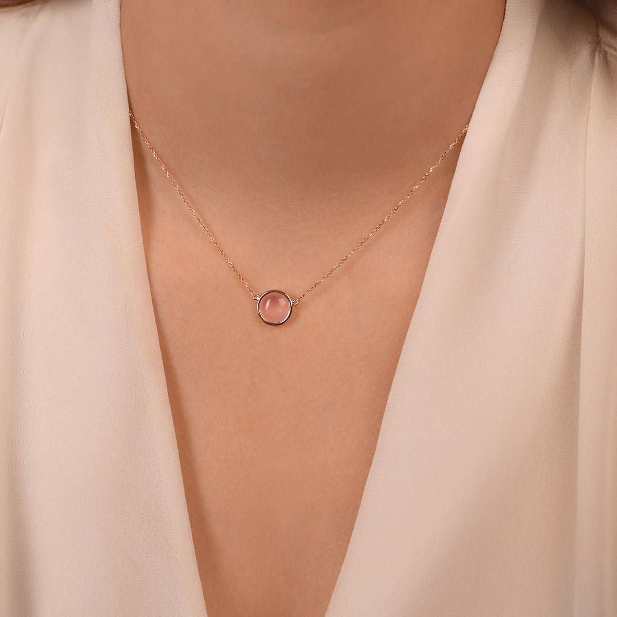 Bezel Set Rose Quartz Station Necklace in Solid 14k Rose Gold Necklaces Estella Collection #product_description# 17182 14k Make Collection pendant chain #tag4# #tag5# #tag6# #tag7# #tag8# #tag9# #tag10#