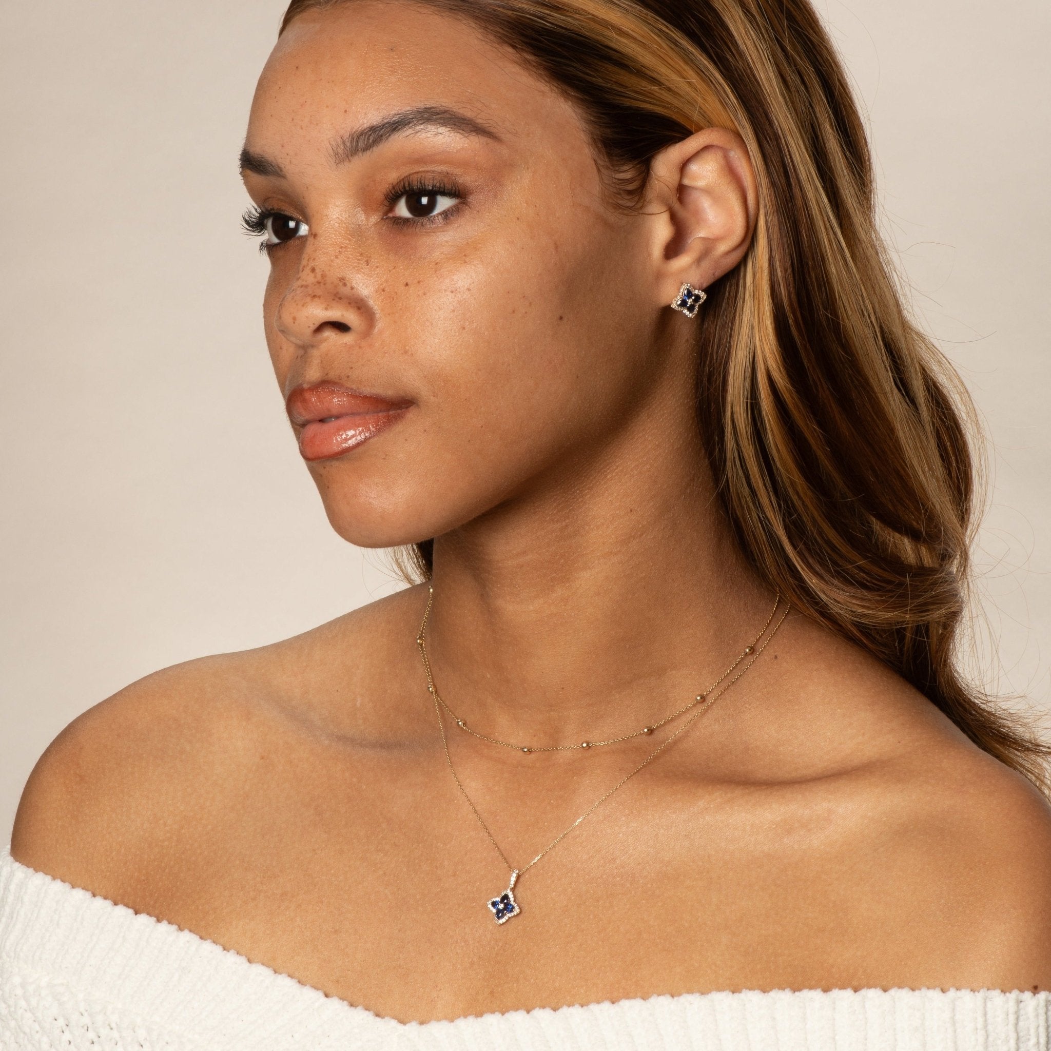 Blue Sapphire Clover Pendant with White Sapphire Halo Necklaces Estella Collection #product_description# 32724 10k Birthstone blue #tag4# #tag5# #tag6# #tag7# #tag8# #tag9# #tag10#