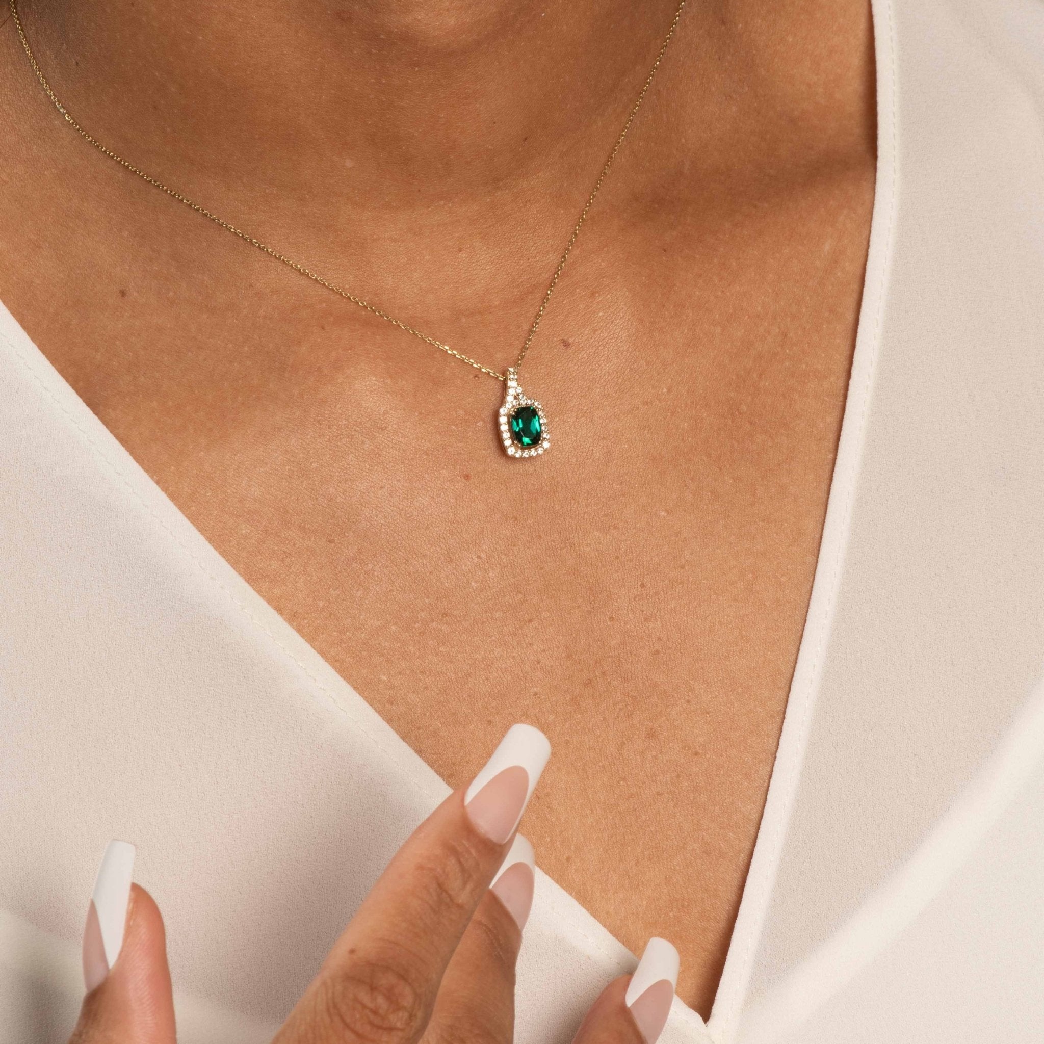 Cushion Cut Emerald Pendant with White Sapphire Halo and Bail Necklaces Estella Collection #product_description# 32729 10k Birthstone Birthstone Jewelry #tag4# #tag5# #tag6# #tag7# #tag8# #tag9# #tag10#