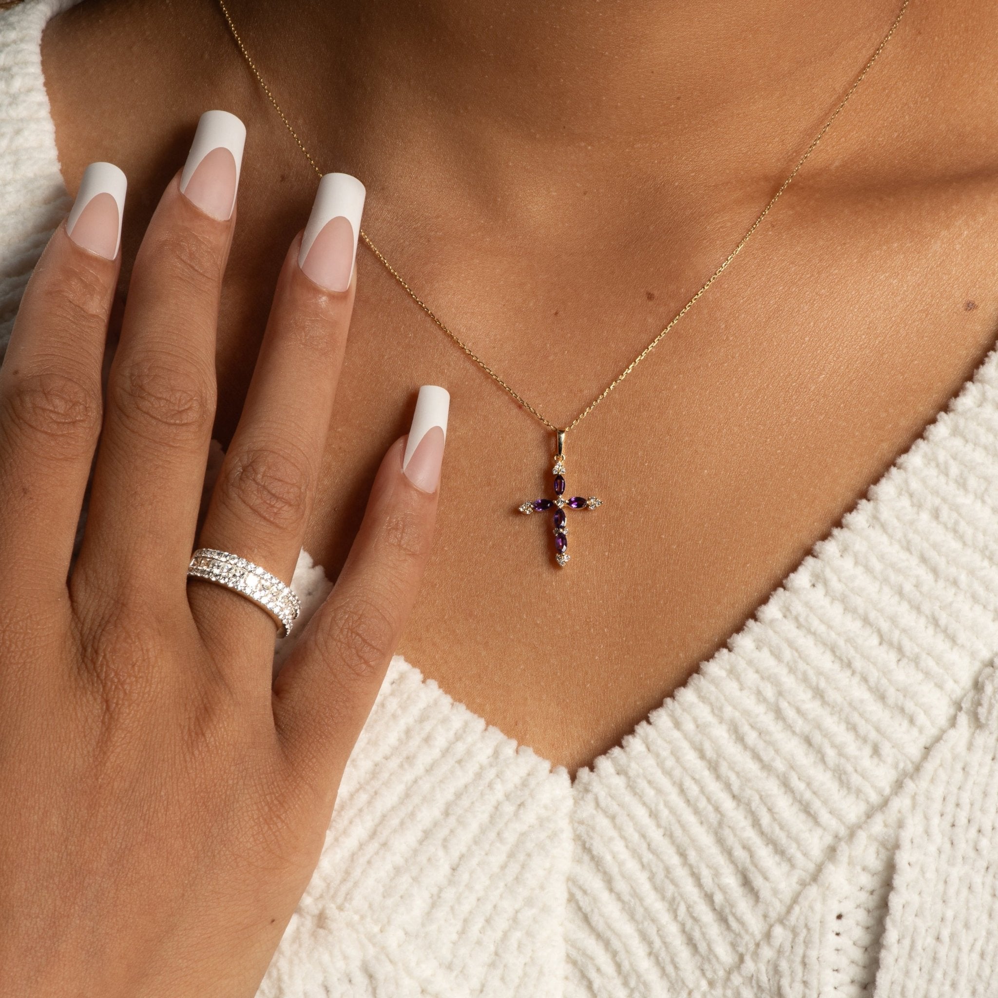 Dainty Amethyst and White Sapphire Cross Pendant Necklaces Estella Collection #product_description# 32714 Amethyst Made to Order Pendant Necklace #tag4# #tag5# #tag6# #tag7# #tag8# #tag9# #tag10#