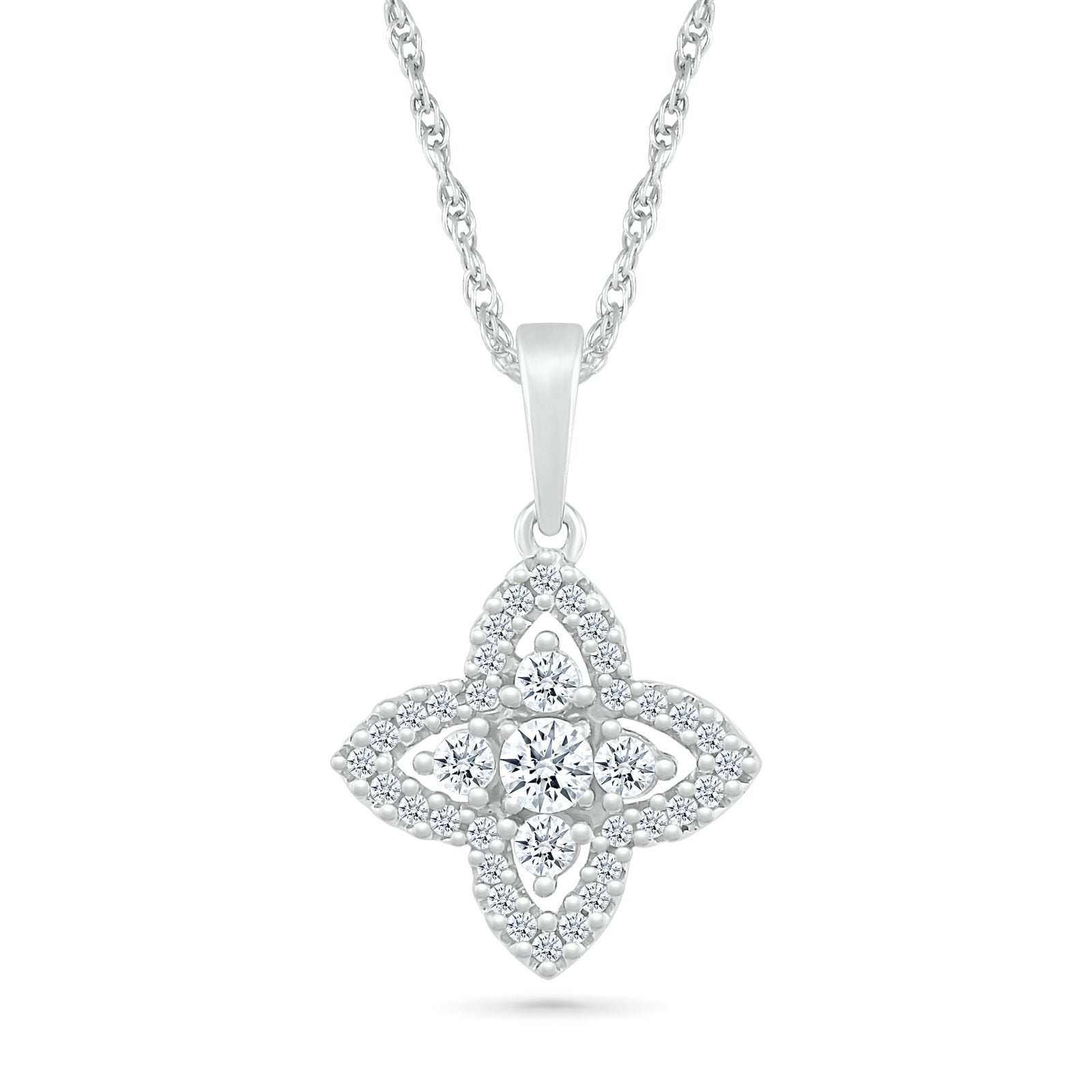 Diamond Clover and Halo Pendant Necklaces Estella Collection #product_description# 32730 Diamond Made to Order Pendant Necklace #tag4# #tag5# #tag6# #tag7# #tag8# #tag9# #tag10#