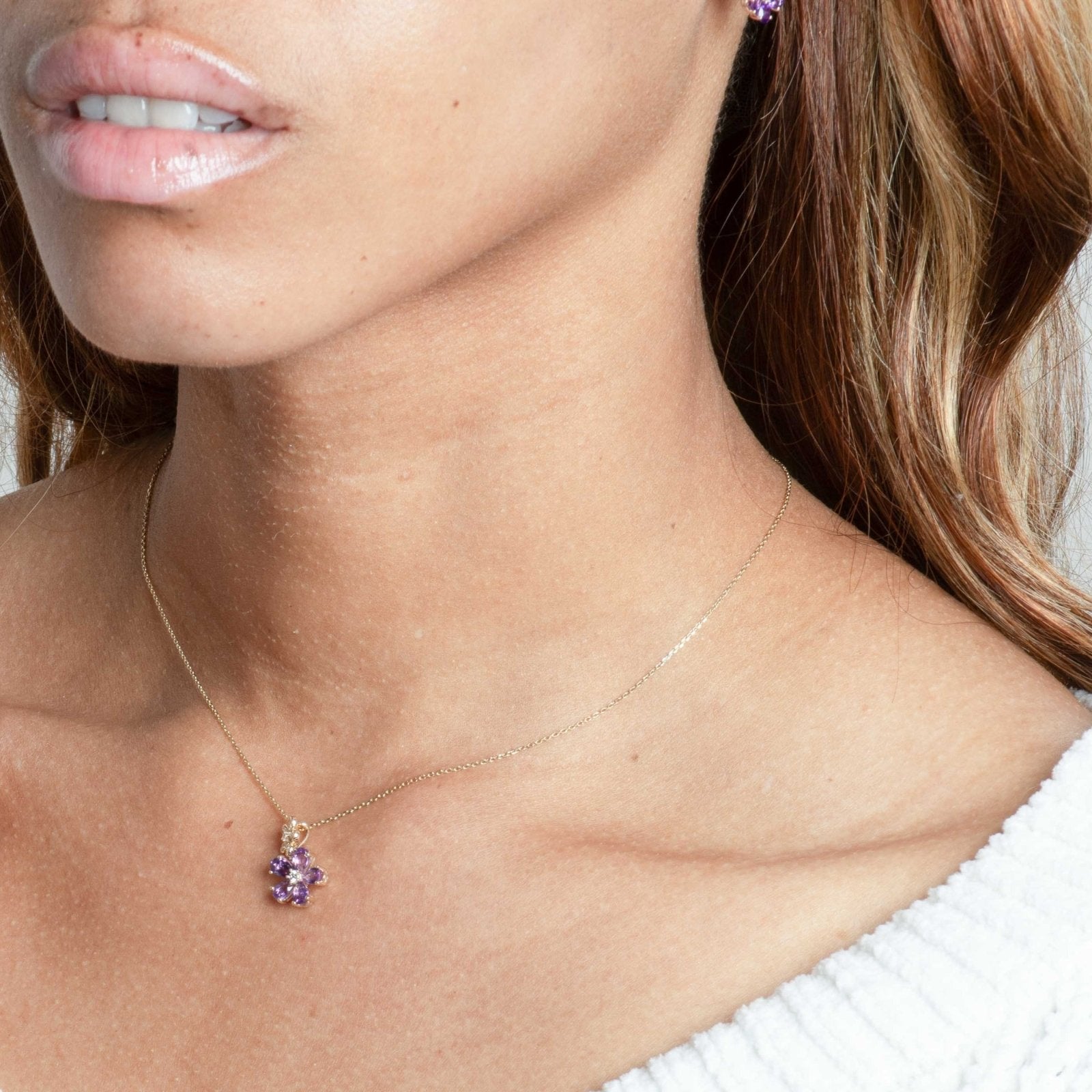 Double Flower Drop Pendant in Amethyst and White Sapphire Necklaces Estella Collection #product_description# 32733 10k Amethyst Birthstone #tag4# #tag5# #tag6# #tag7# #tag8# #tag9# #tag10#