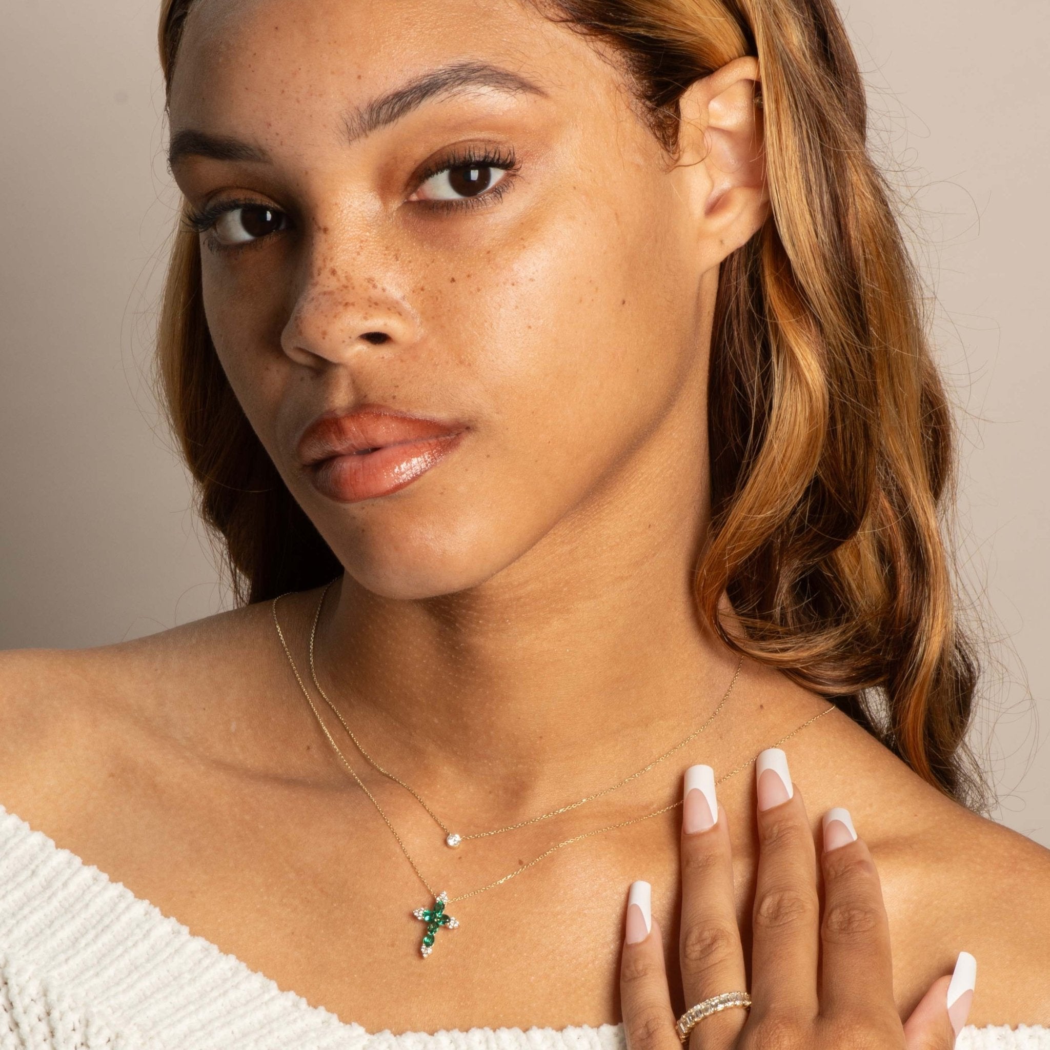 Emerald and White Sapphire Cross Pendant Necklaces Estella Collection #product_description# 32715 10k Birthstone Birthstone Jewelry #tag4# #tag5# #tag6# #tag7# #tag8# #tag9# #tag10#