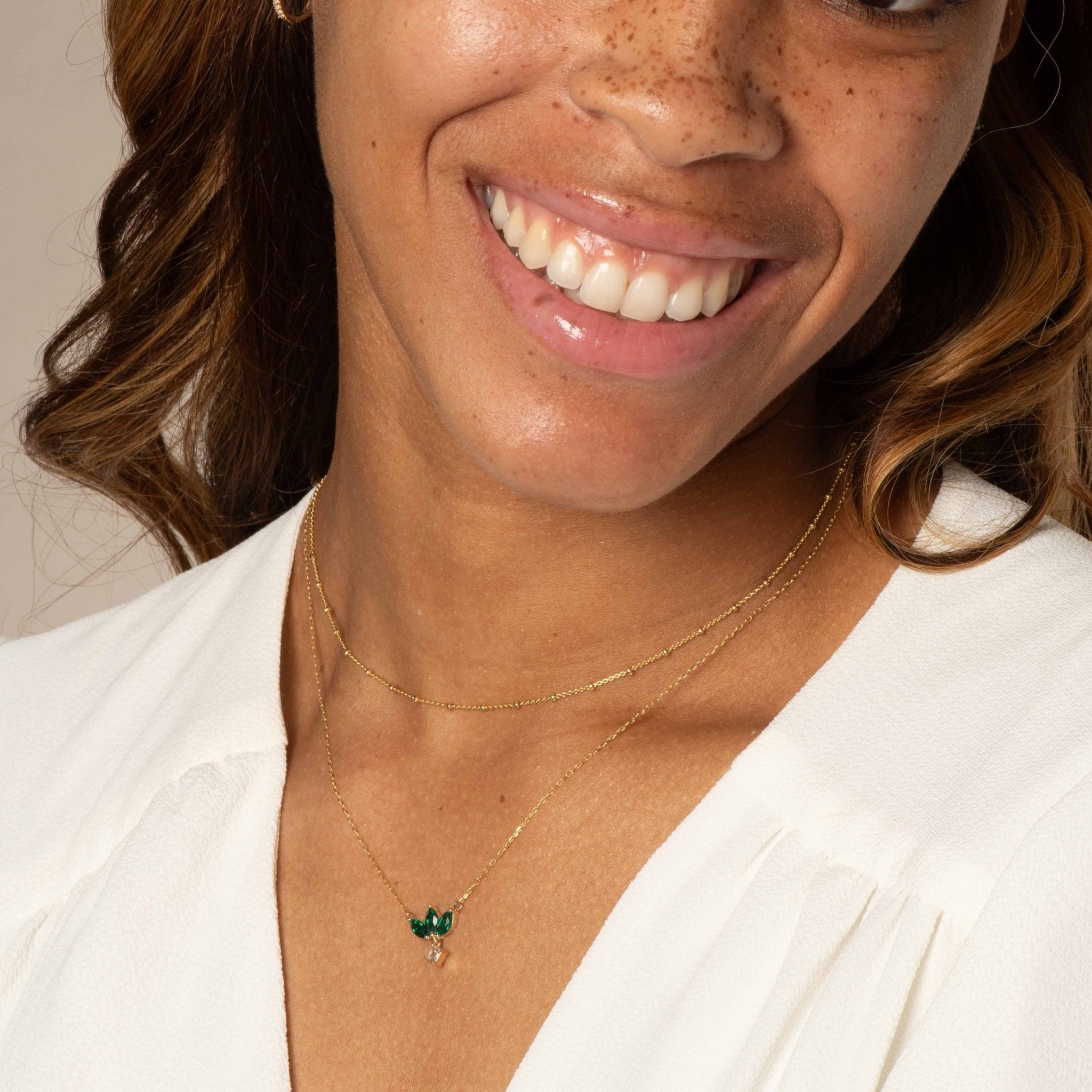 Emerald Marquise Flower Necklace with a Princess Cut White Sapphire Dangle Necklaces Estella Collection #product_description# 32692 10k Birthstone Birthstone Jewelry #tag4# #tag5# #tag6# #tag7# #tag8# #tag9# #tag10#