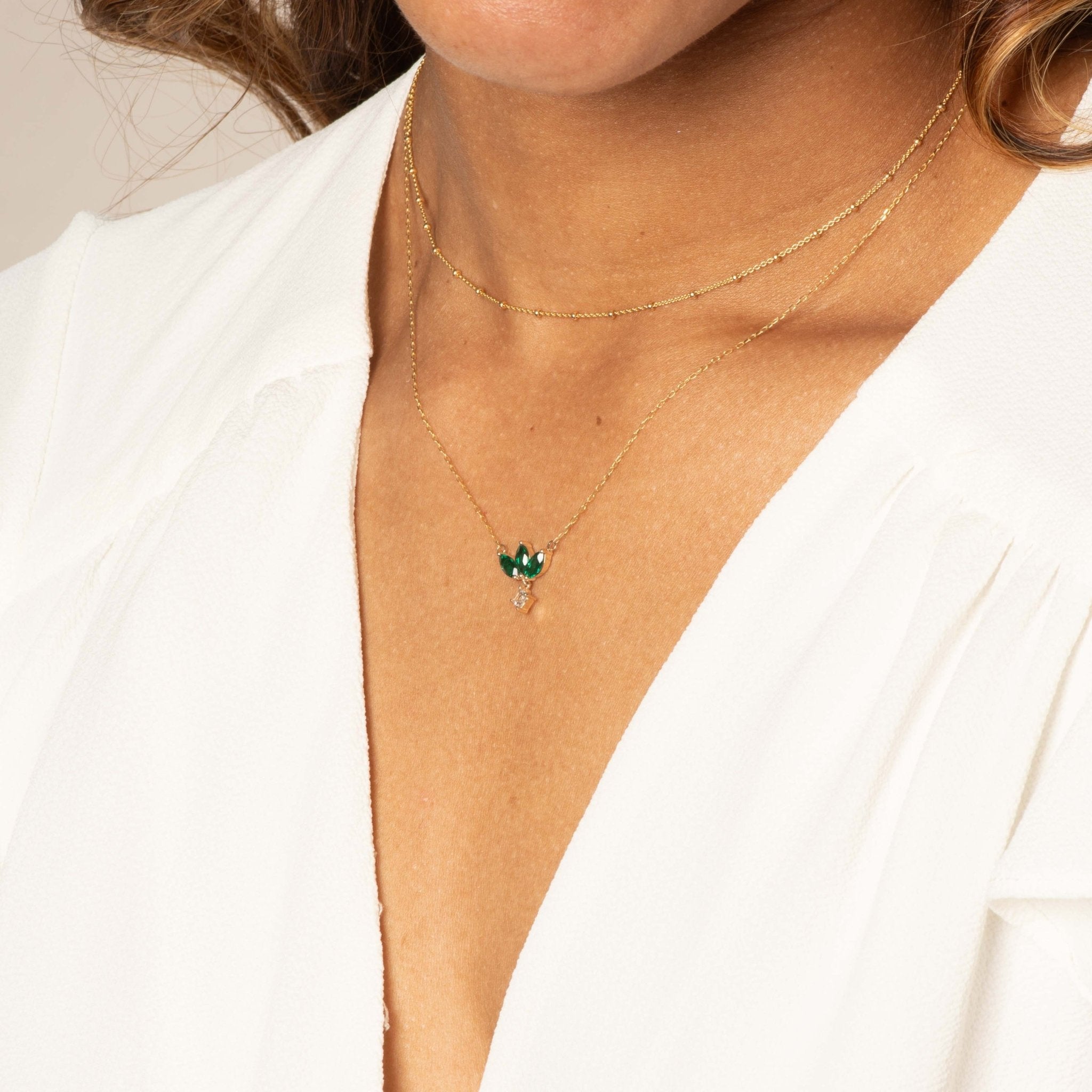 Emerald Marquise Flower Necklace with a Princess Cut White Sapphire Dangle Necklaces Estella Collection #product_description# 32692 10k Birthstone Birthstone Jewelry #tag4# #tag5# #tag6# #tag7# #tag8# #tag9# #tag10#