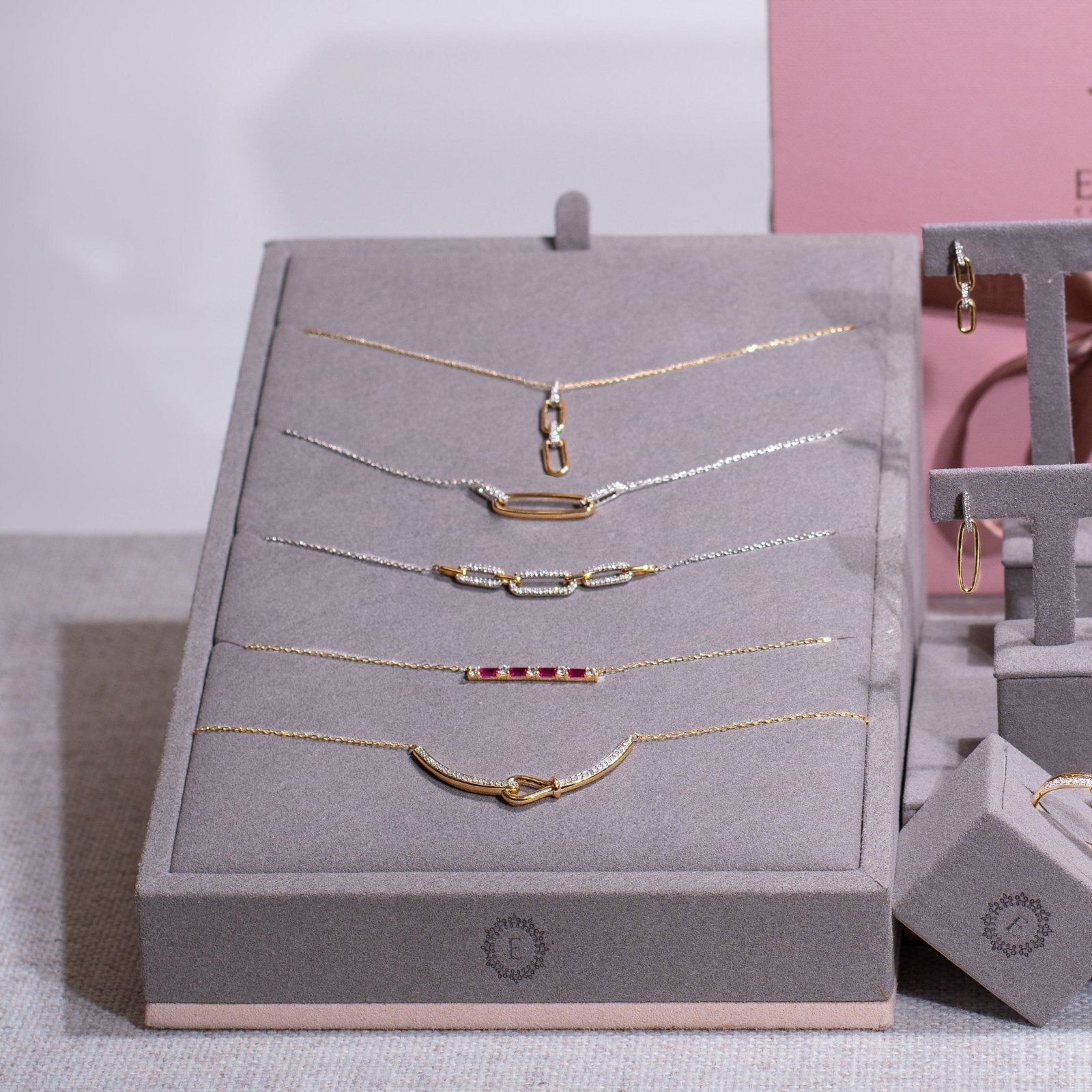 Interlocking Diamond and Gold Oval Pendant with Seven Links Necklace Necklaces Estella Collection #product_description# 32689 925 Diamond Layering Necklace #tag4# #tag5# #tag6# #tag7# #tag8# #tag9# #tag10#