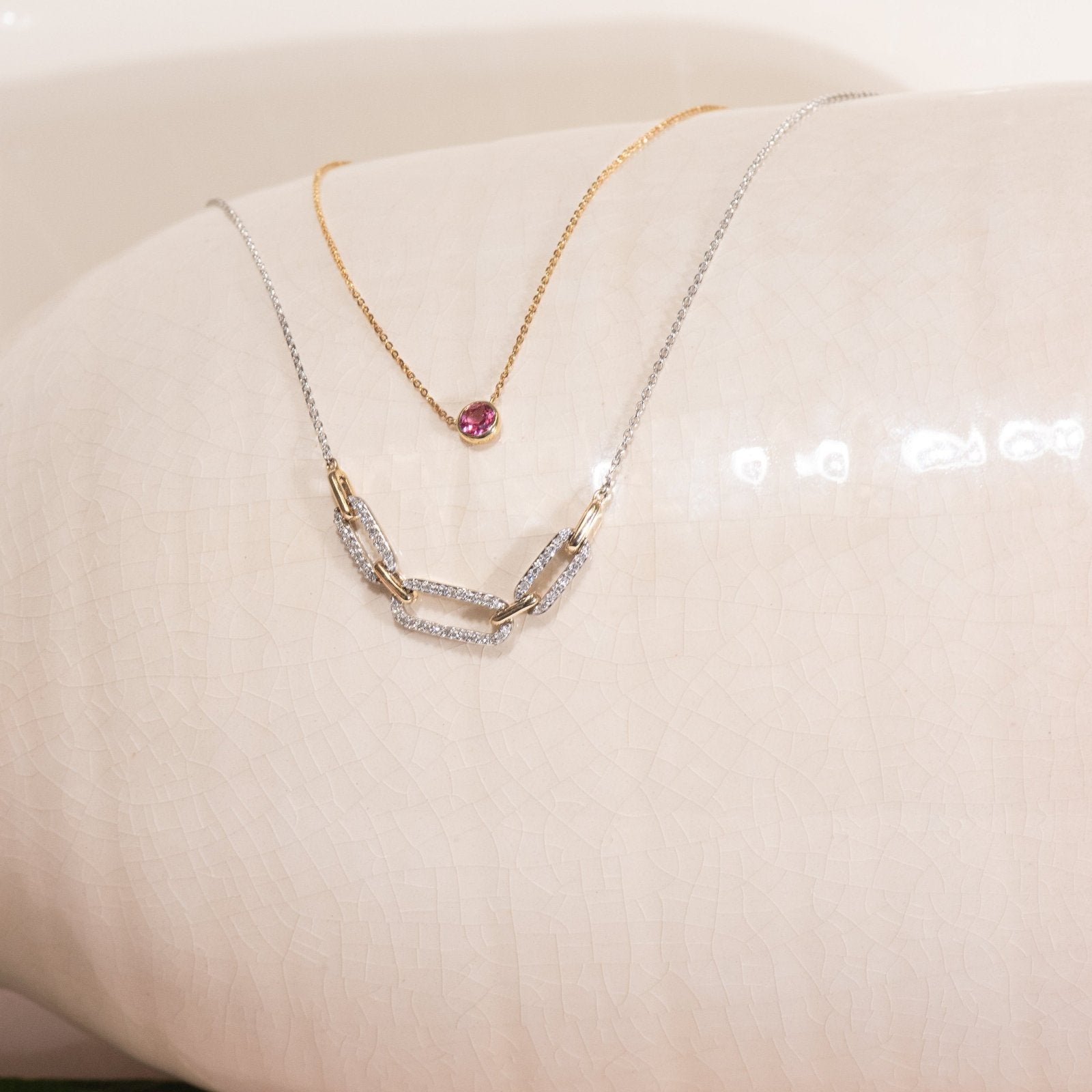 Interlocking Diamond and Gold Oval Pendant with Seven Links Necklace Necklaces Estella Collection #product_description# 32689 925 Diamond Layering Necklace #tag4# #tag5# #tag6# #tag7# #tag8# #tag9# #tag10#
