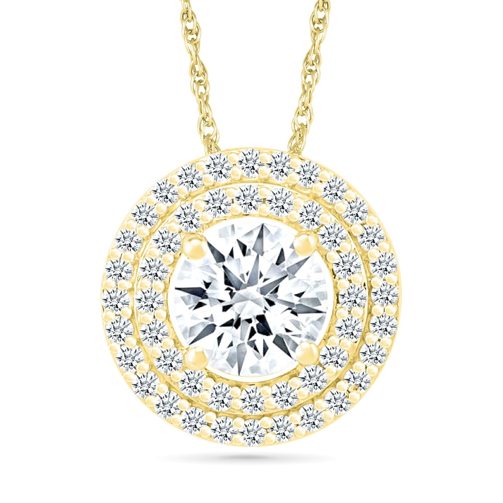 Round White Sapphire Pendant with Double White Sapphire Halo Necklaces Estella Collection #product_description# 32722 Made to Order Pendant Necklace White Sapphire #tag4# #tag5# #tag6# #tag7# #tag8# #tag9# #tag10#