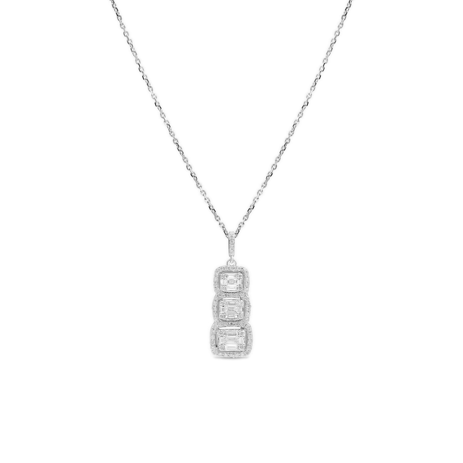 Triple Stacked Diamond Halo Baguettes in Solid 18k White Gold Necklaces Estella Collection #product_description# 18k Diamond Gemstone #tag4# #tag5# #tag6# #tag7# #tag8# #tag9# #tag10#