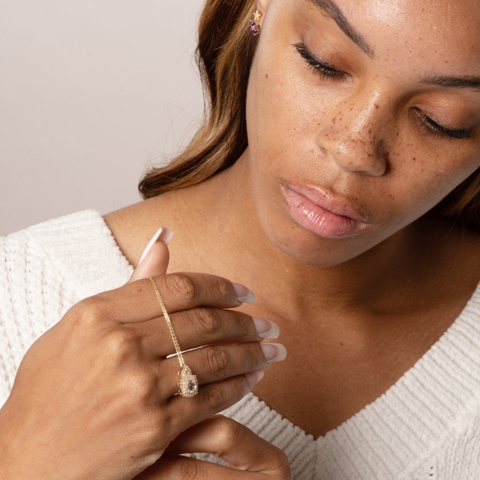 White Sapphire Pendant Necklace with White Sapphire Halo and Bail Necklaces Estella Collection #product_description# 32726 Made to Order Pendant Necklace White Sapphire #tag4# #tag5# #tag6# #tag7# #tag8# #tag9# #tag10#