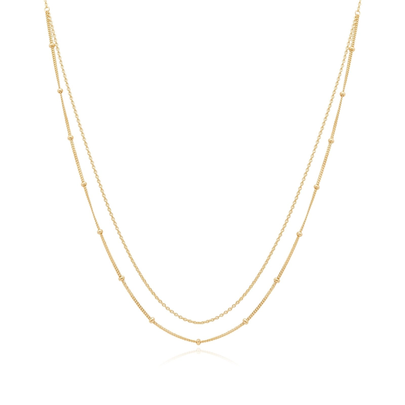 Beaded And Cuban Double Layer Chain Necklace Necklaces Estella Collection #product_description# 14k Layering Necklace Ready to Ship #tag4# #tag5# #tag6# #tag7# #tag8# #tag9# #tag10#