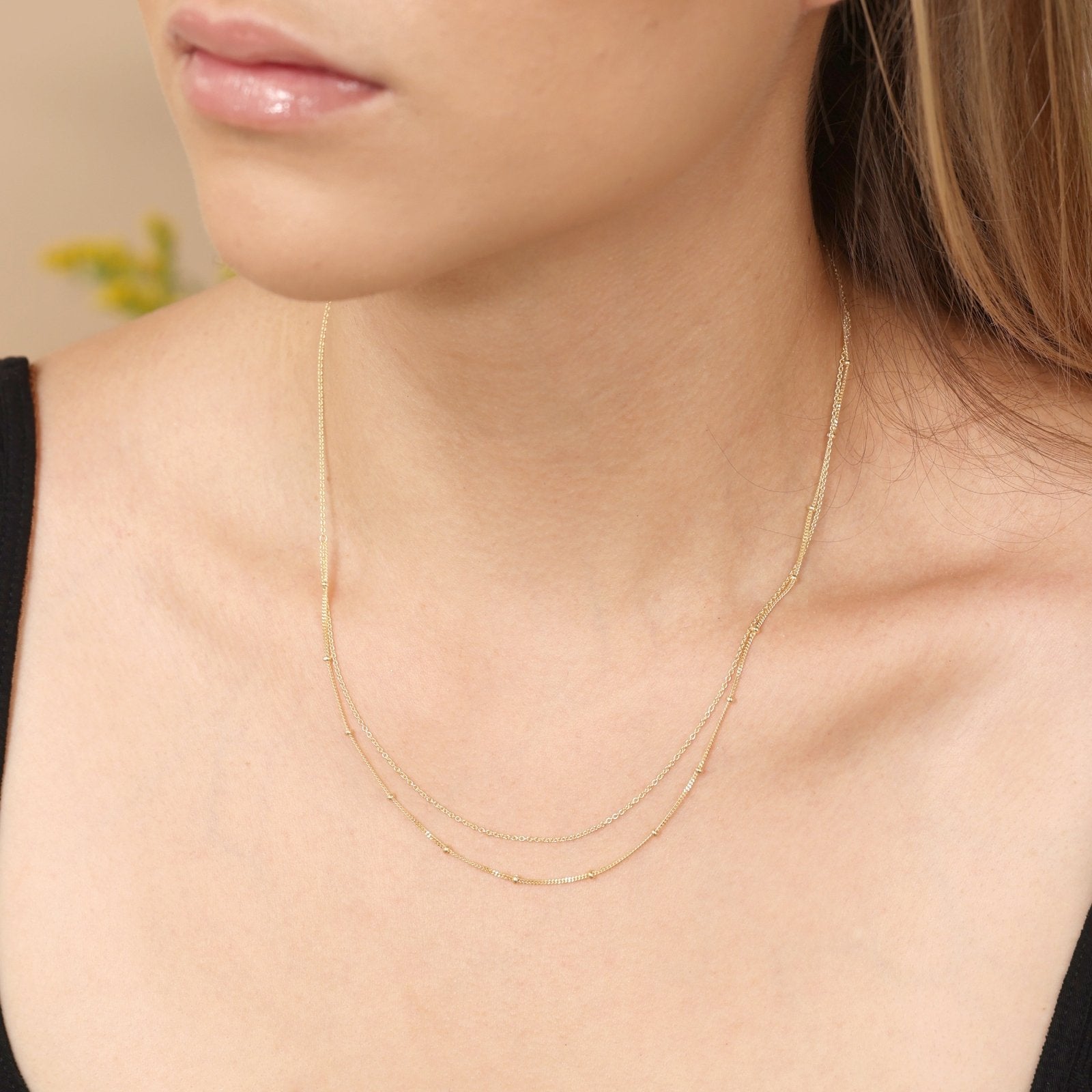 Beaded And Cuban Double Layer Chain Necklace Necklaces Estella Collection #product_description# 14k Layering Necklace Ready to Ship #tag4# #tag5# #tag6# #tag7# #tag8# #tag9# #tag10#