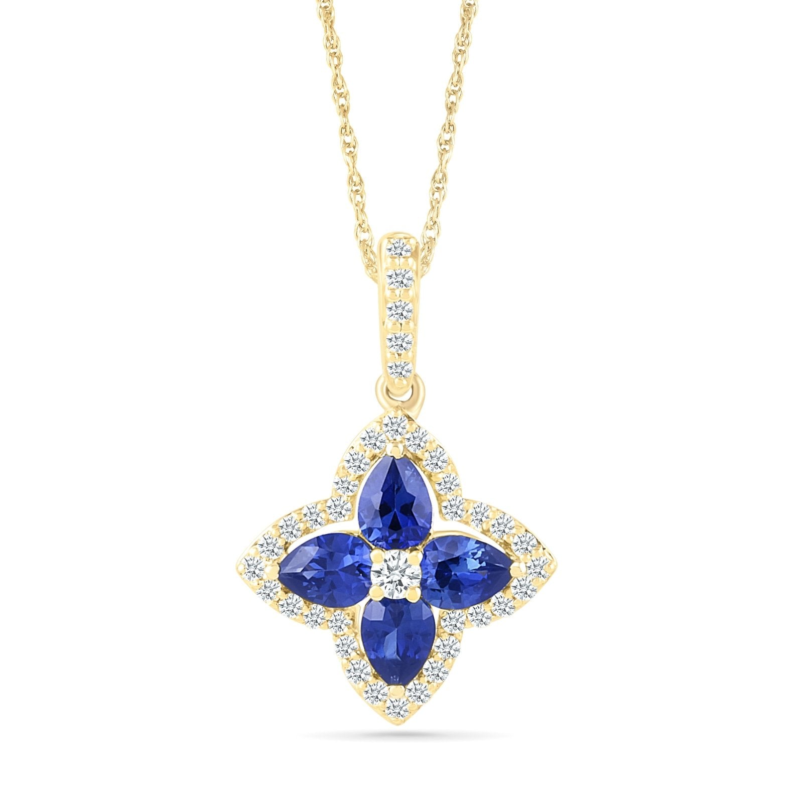 Blue Sapphire Clover Pendant with White Sapphire Halo Necklaces Estella Collection #product_description# 32724 10k Birthstone blue #tag4# #tag5# #tag6# #tag7# #tag8# #tag9# #tag10#