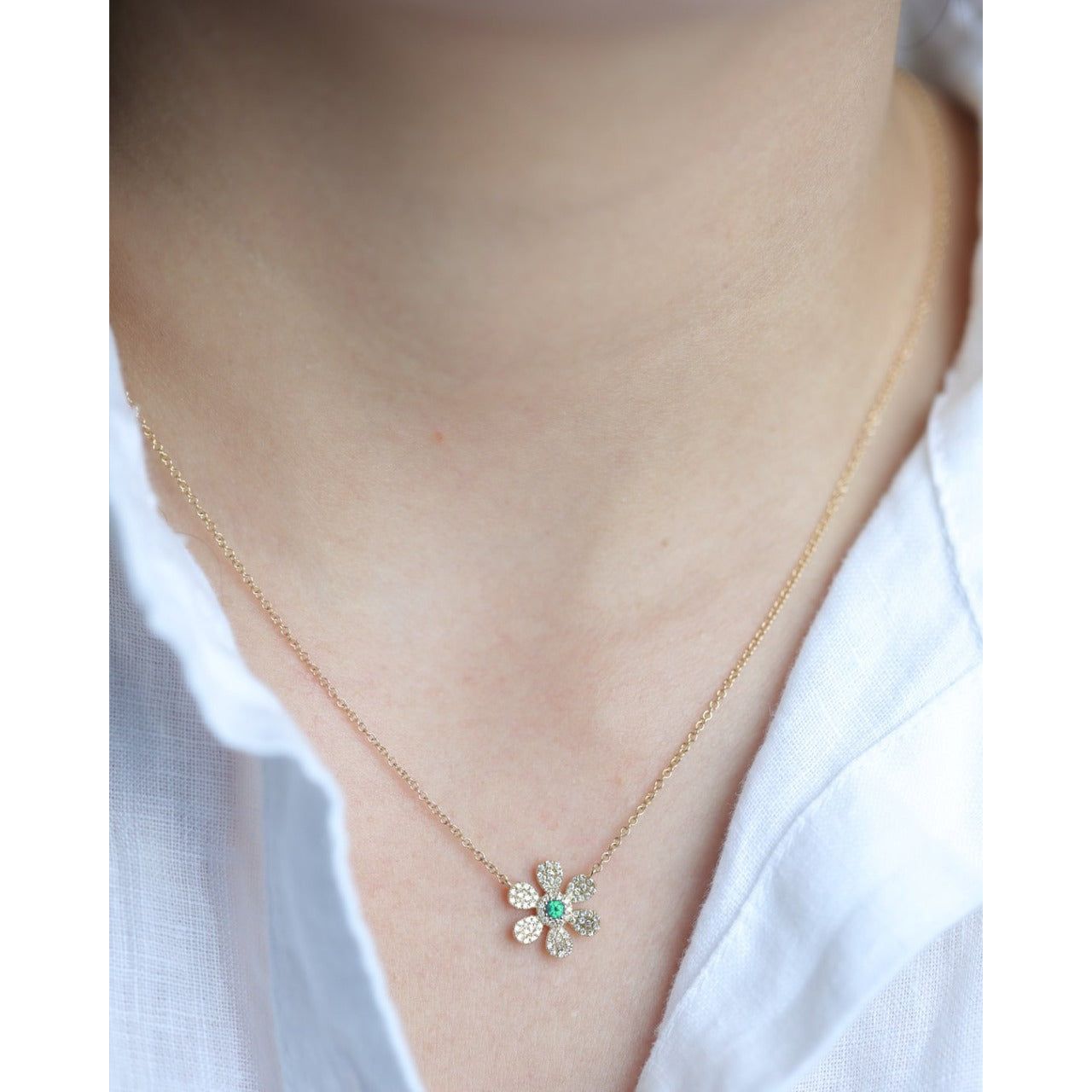 Emerald and Diamond Pavé Flower Pendant Necklace Necklaces Estella Collection #product_description# 14k Birthstone Diamond #tag4# #tag5# #tag6# #tag7# #tag8# #tag9# #tag10#
