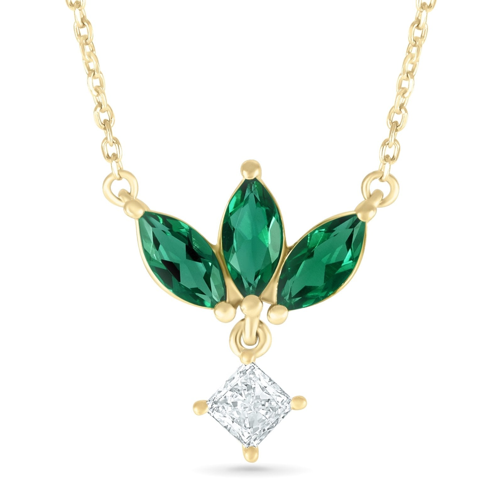 Emerald Marquise Flower Necklace with a Princess Cut White Sapphire Dangle Necklaces Estella Collection #product_description# 32692 10k Birthstone Birthstone Jewelry #tag4# #tag5# #tag6# #tag7# #tag8# #tag9# #tag10#