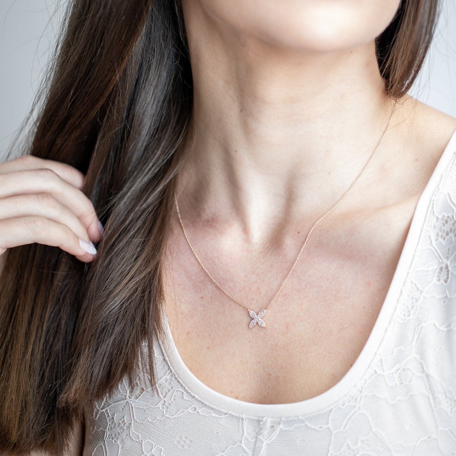 Four Petal Diamond Pavé Flower Necklace Necklaces Estella Collection #product_description# 17716 14k Diamond Flower Jewelry #tag4# #tag5# #tag6# #tag7# #tag8# #tag9# #tag10#