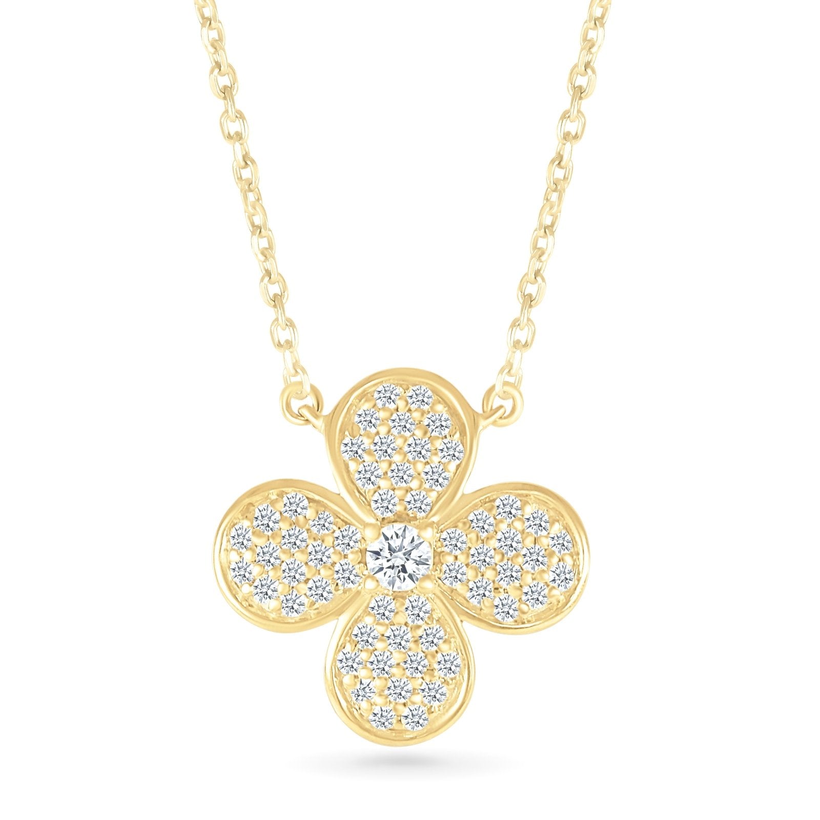 Four Petal Diamond Pave Flower Necklace Necklaces Estella Collection #product_description# 32698 10k April Birthstone Colorless Gemstone #tag4# #tag5# #tag6# #tag7# #tag8# #tag9# #tag10#